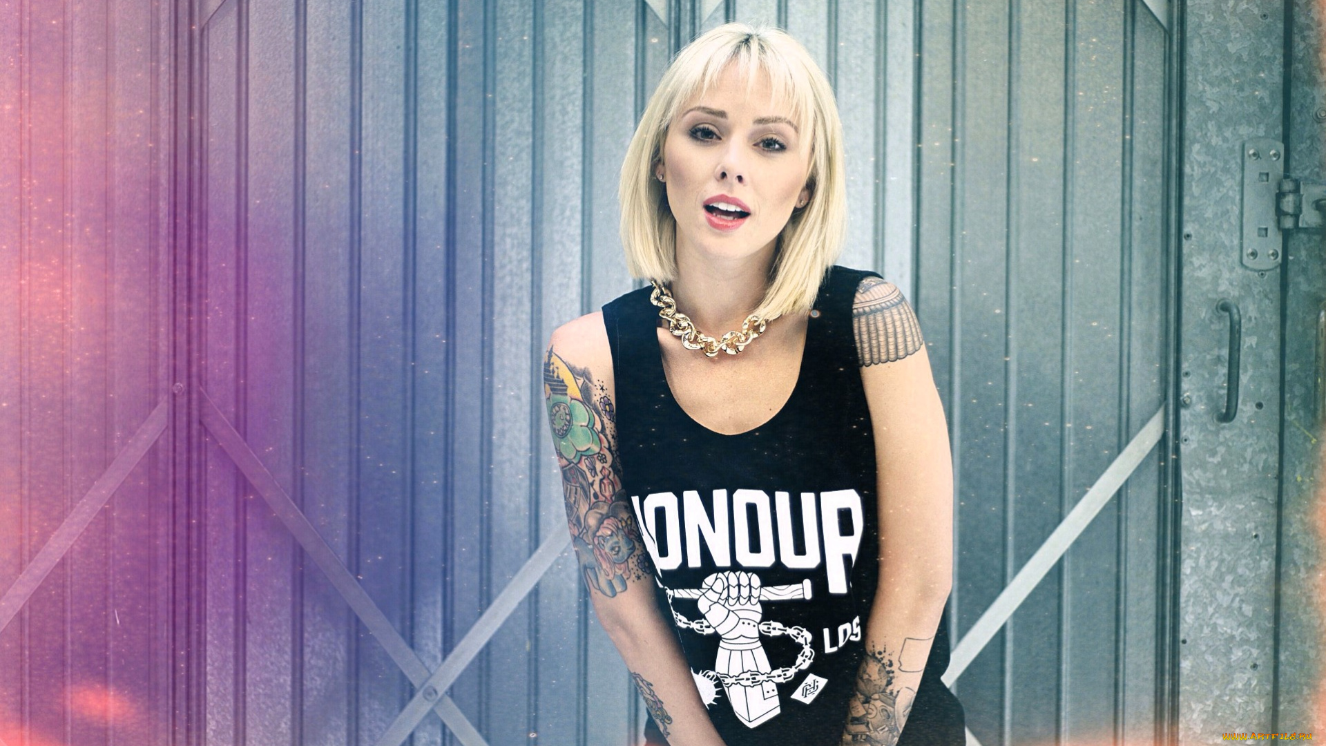 alisha, nett, девушки, -, блондинки, , светловолосые, блондинка, цепь, топ, тату, забор