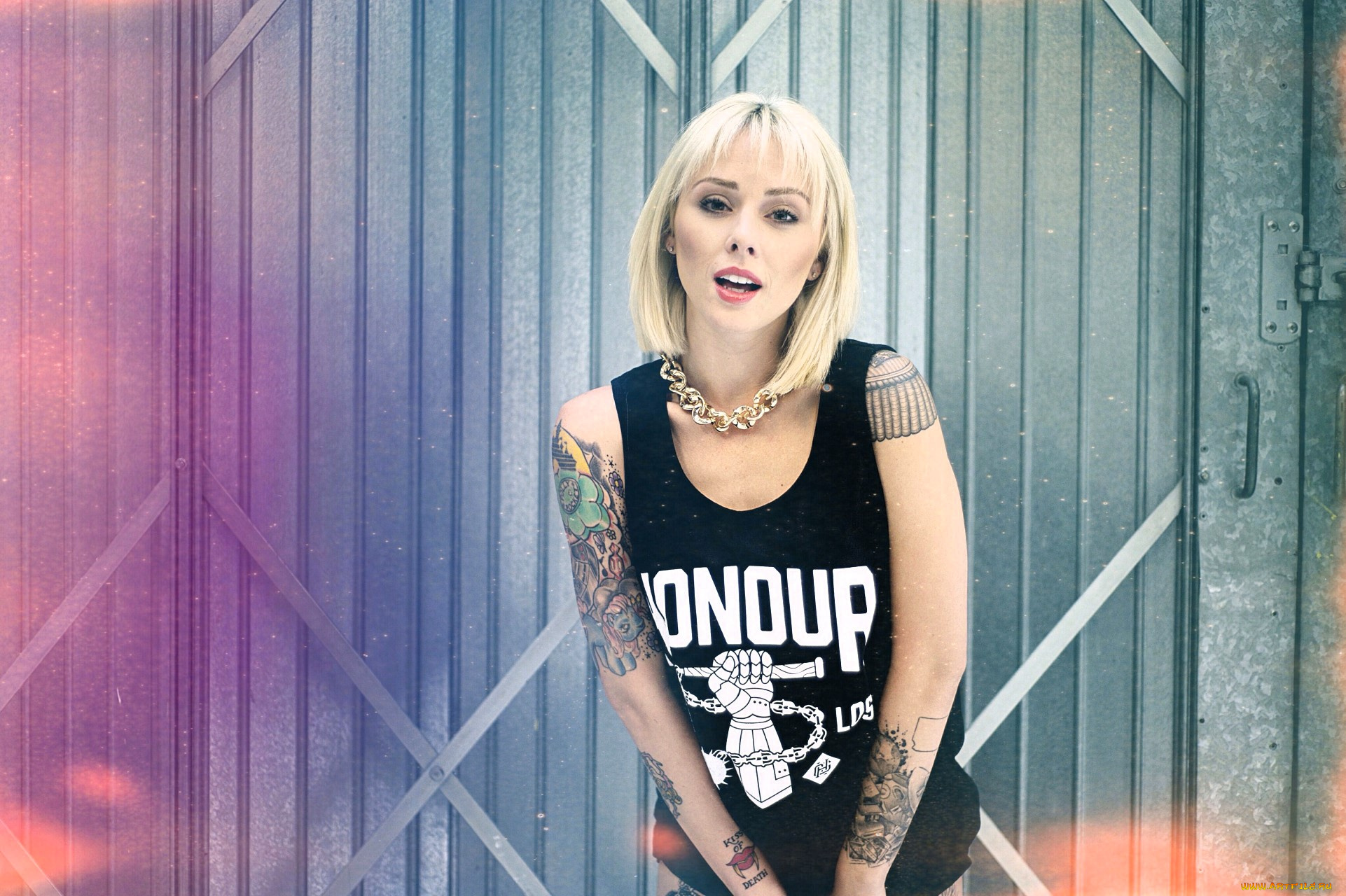 alisha, nett, девушки, -, блондинки, , светловолосые, блондинка, цепь, топ, тату, забор