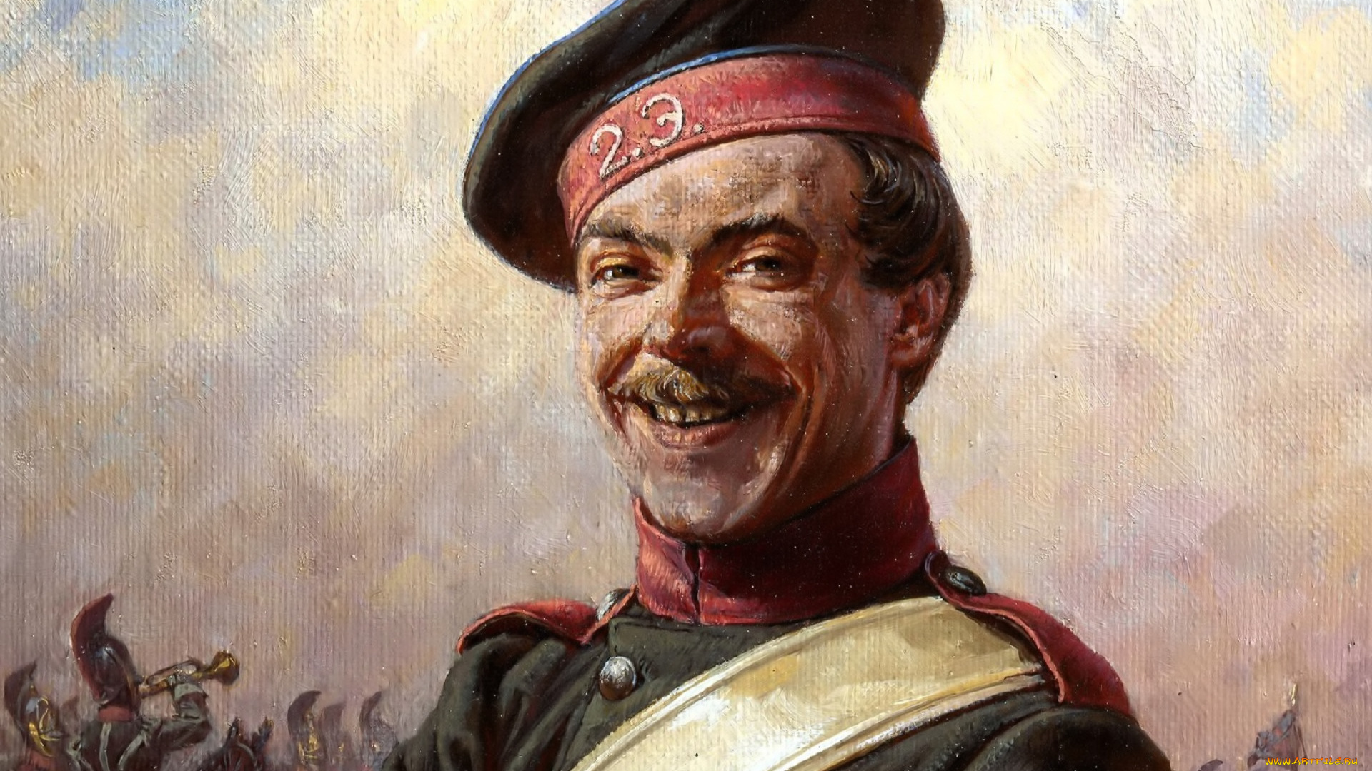 рисованное, александр, аверьянов, солдат, форма, портрет