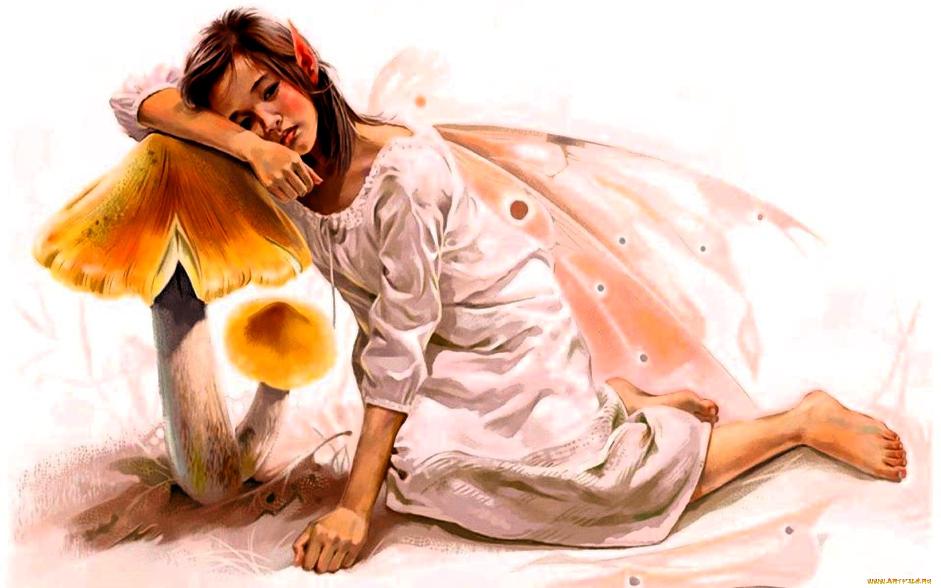 фэнтези, феи, девочка, фея, платье, крылья, грибы