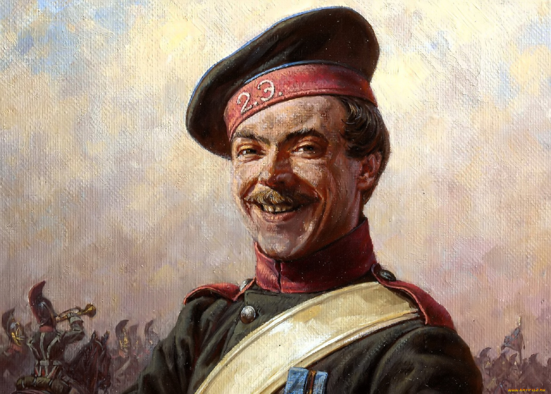 рисованное, александр, аверьянов, солдат, форма, портрет