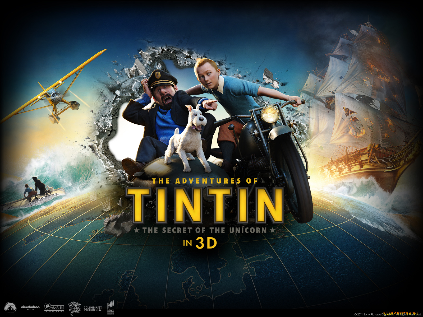 the, adventures, of, tintin, мультфильмы, парусник, корабль, собака, самолёт, мотоцикл