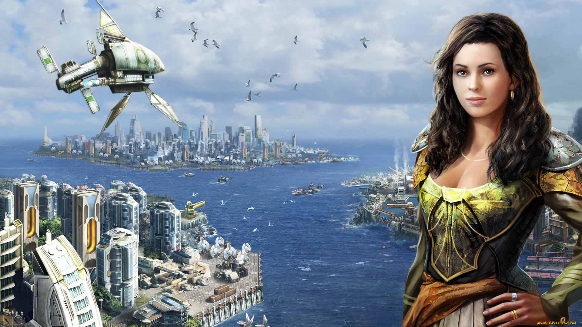 anno, 2070, видео, игры, девушка, город