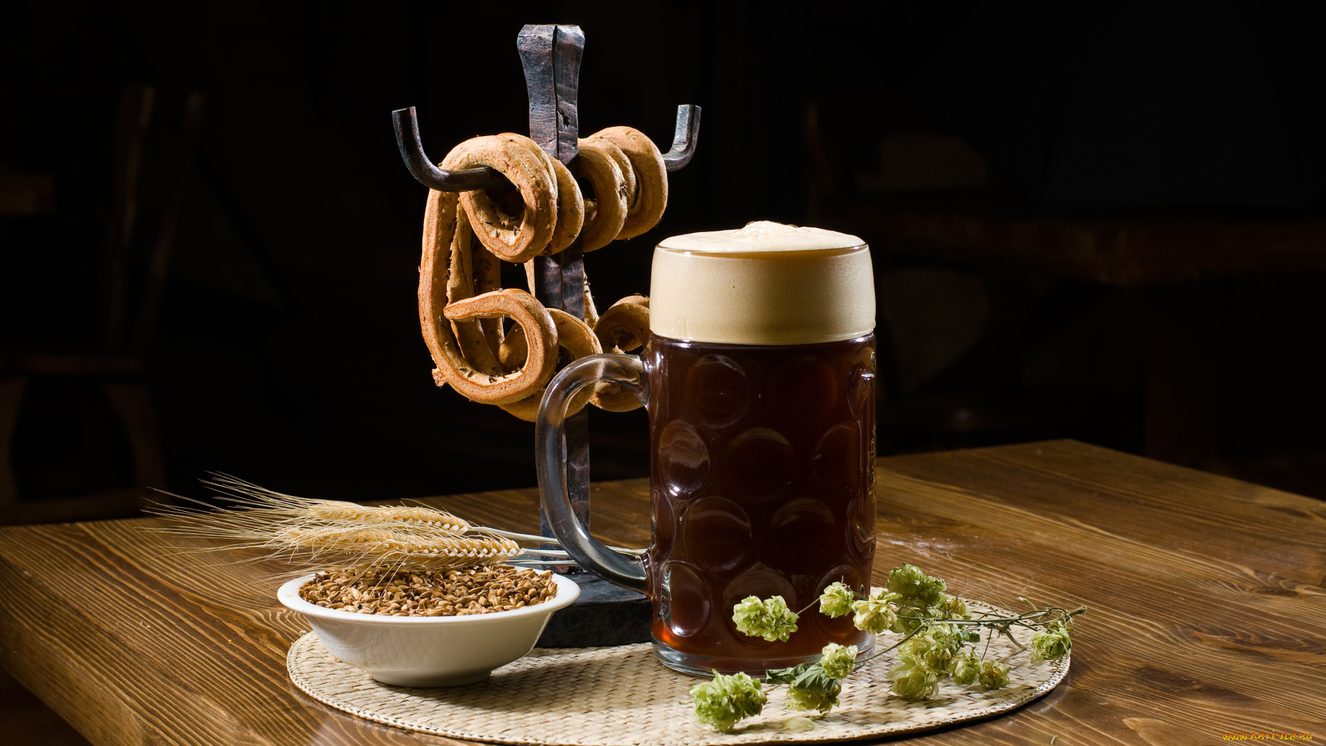 еда, напитки, пиво, бокал, коржики, хмель, ячмень