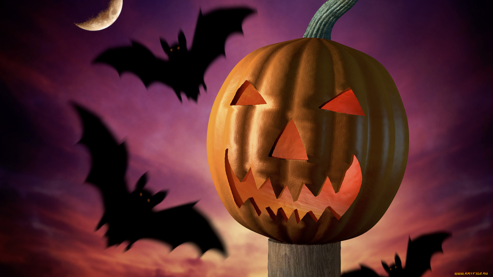 праздничные, хэллоуин, луна, ночь, тыква