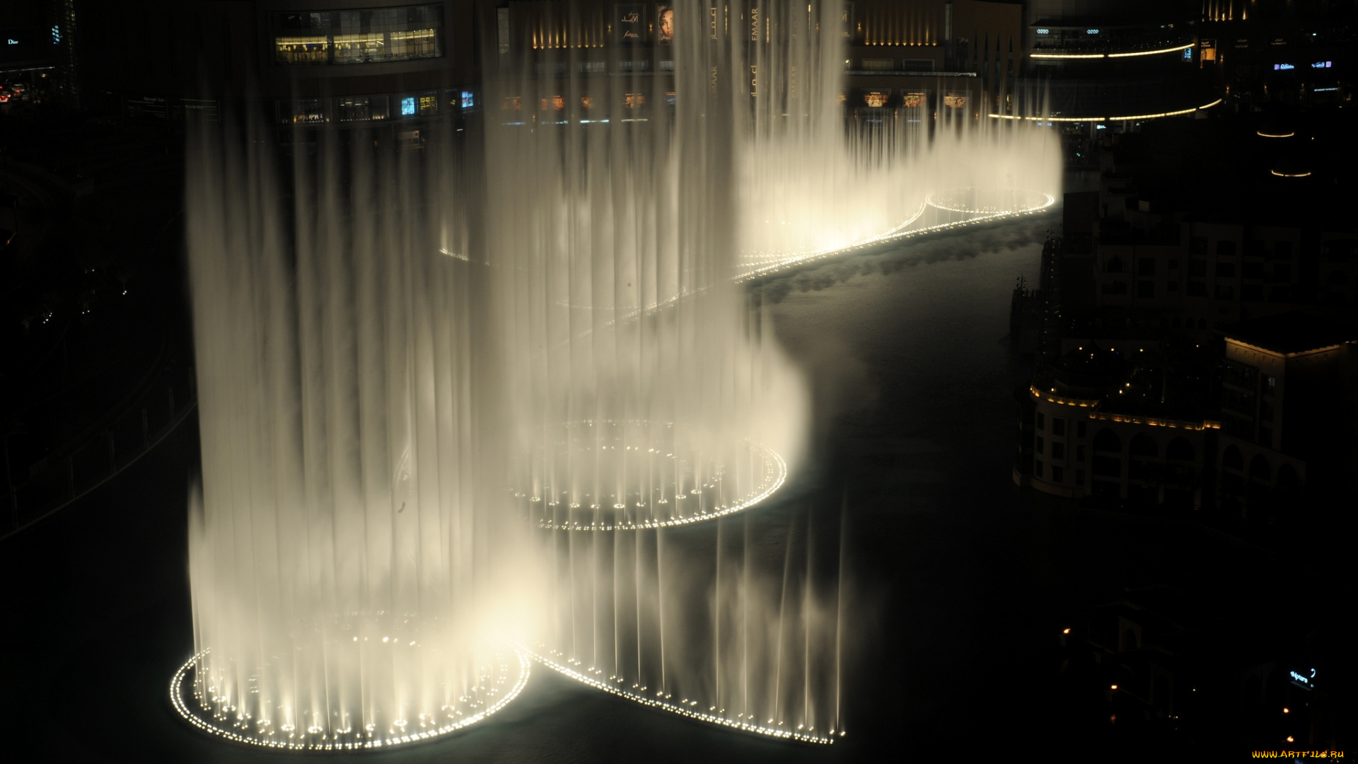 города, фонтаны, вода, ночь, струи