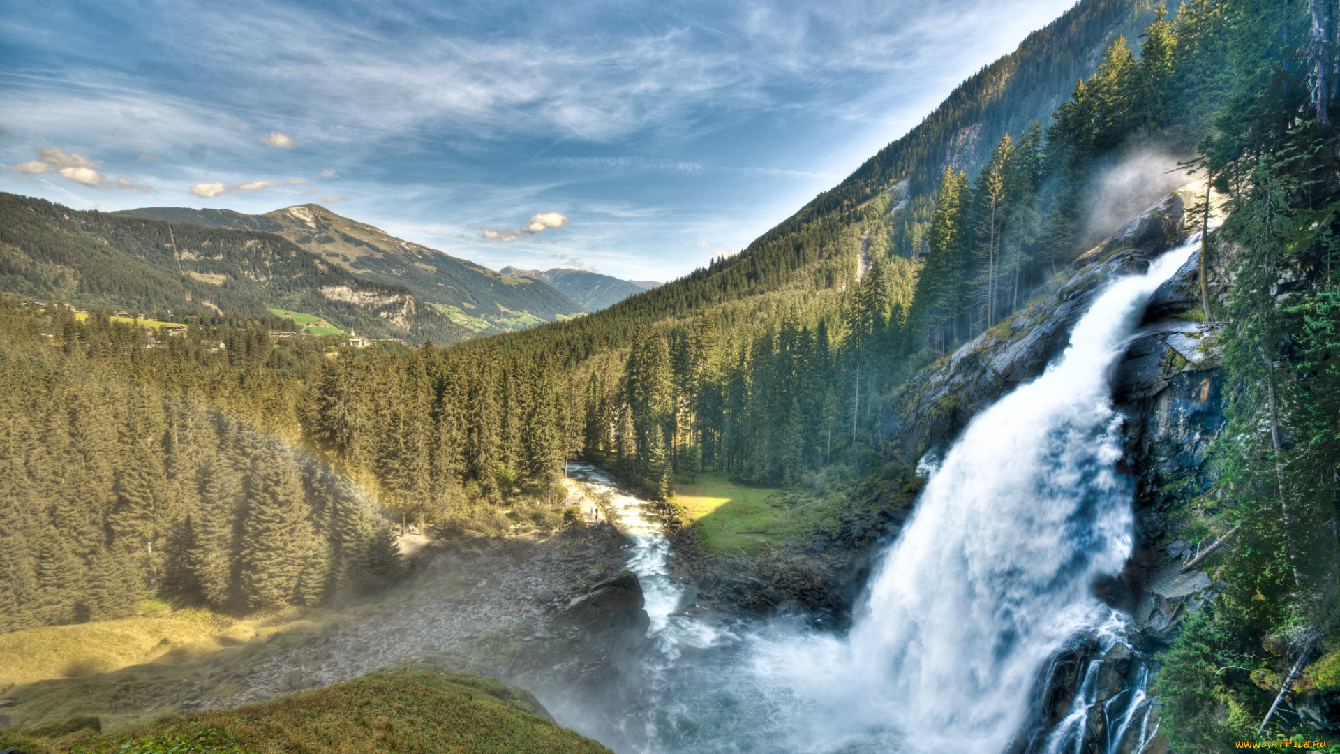 природа, водопады, поток, радуга