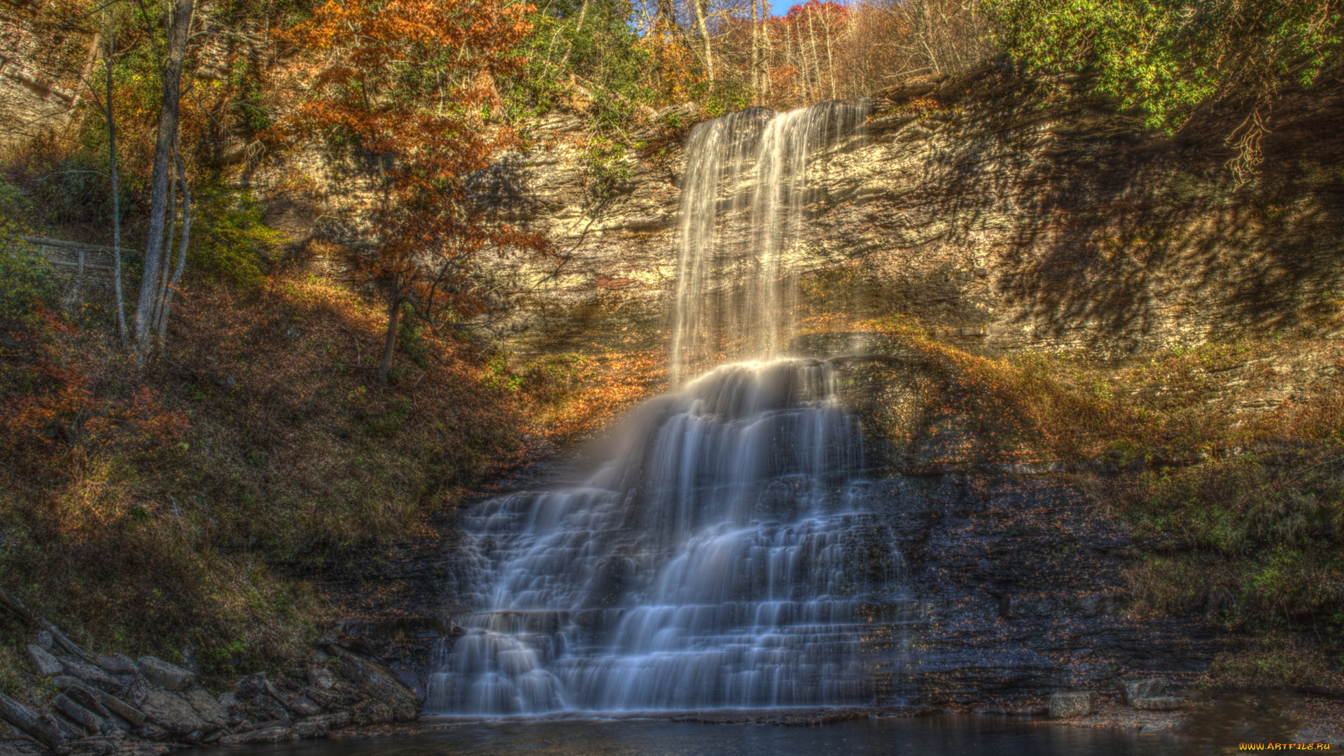 природа, водопады, скала, река