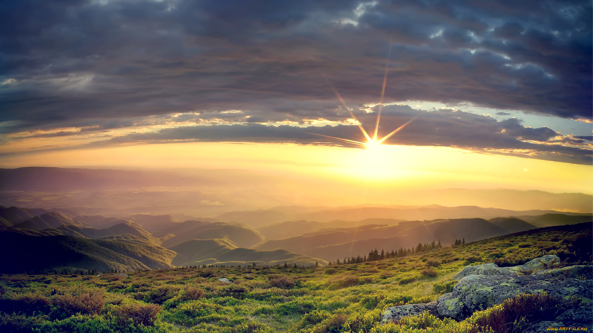 природа, восходы, закаты, пейзаж, горы, холмы