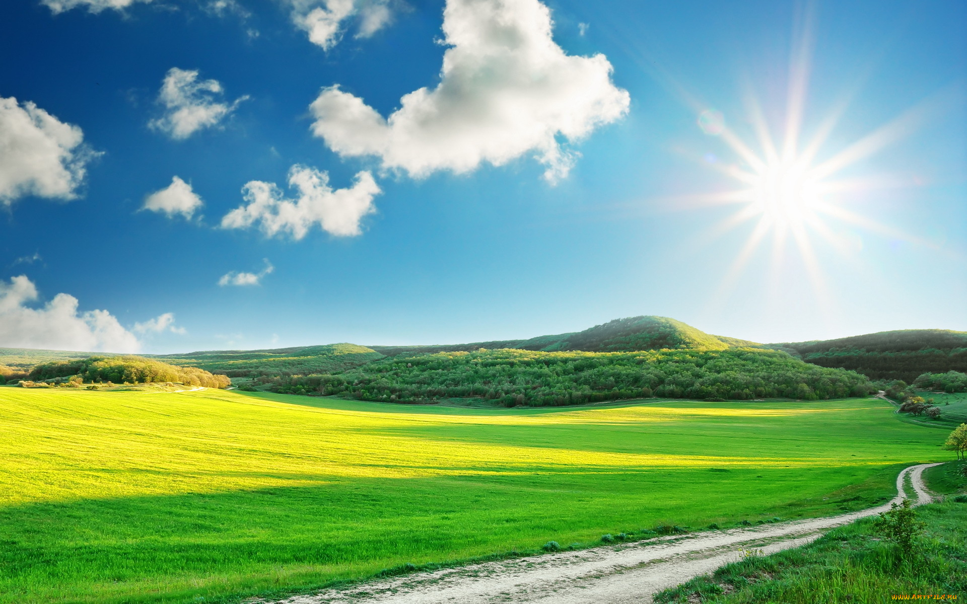 природа, восходы, закаты, дорога, небо, солнце, трава, горы