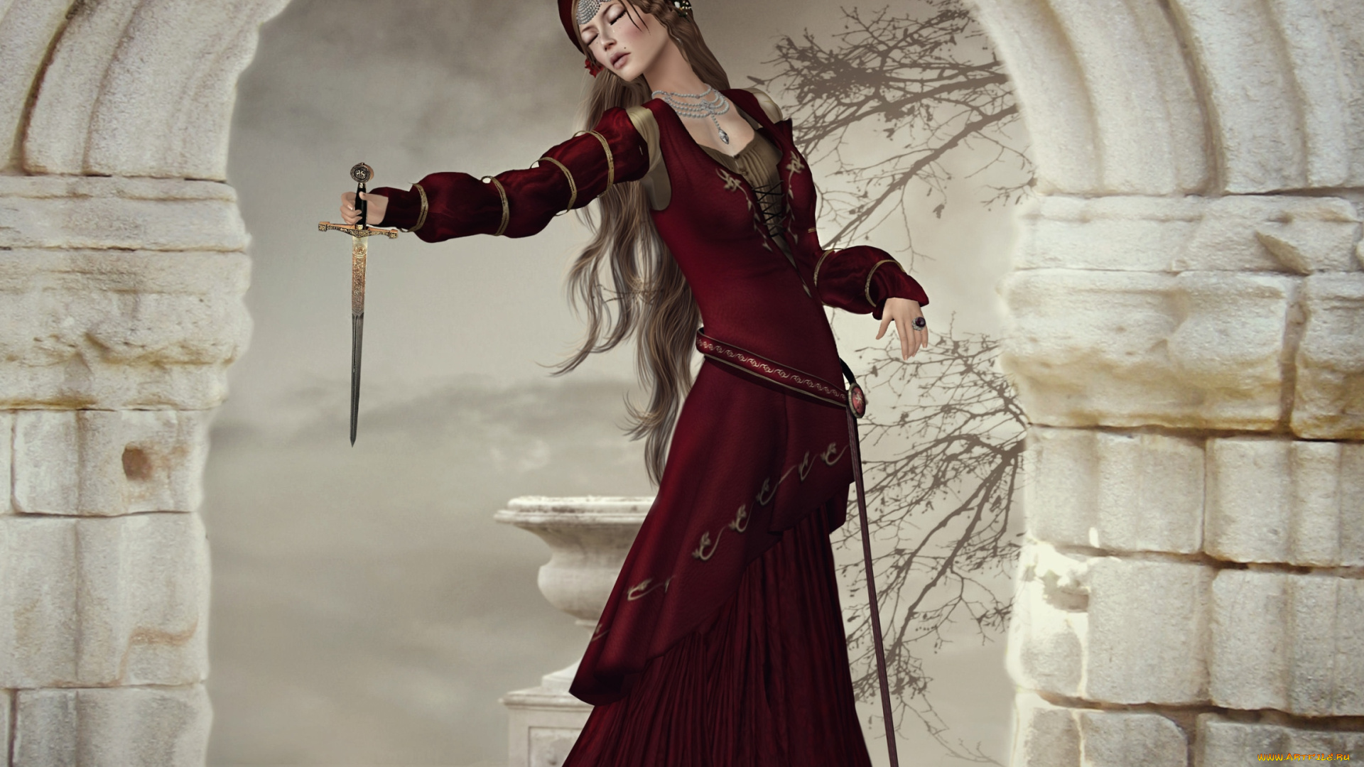 3д, графика, people, люди, слезы, кинжал