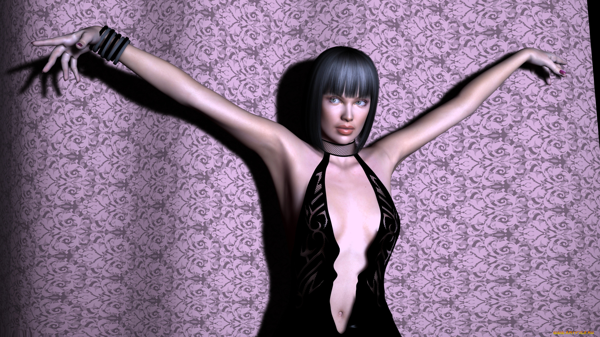 3д, графика, people, люди, стена, взгляд, руки, девушка