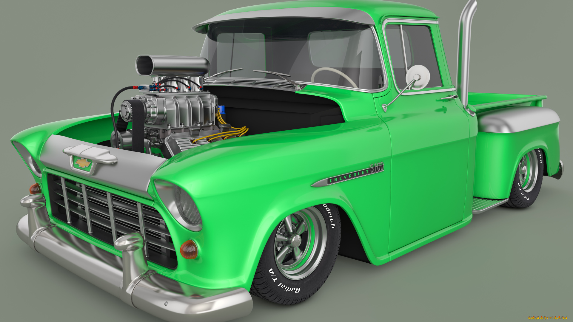 автомобили, 3д, chevrolet, 1955