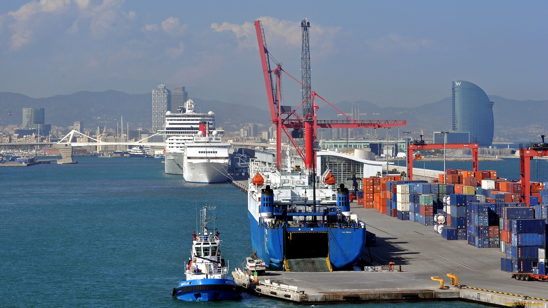 barcelona, spain, корабли, порты, причалы, барселона, буксир, лайнеры, порт, город, причал, контейнера, испания