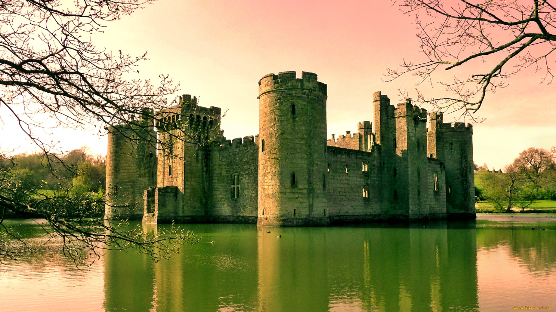 bodiam, castle, sussex, города, дворцы, замки, крепости, замок, озеро