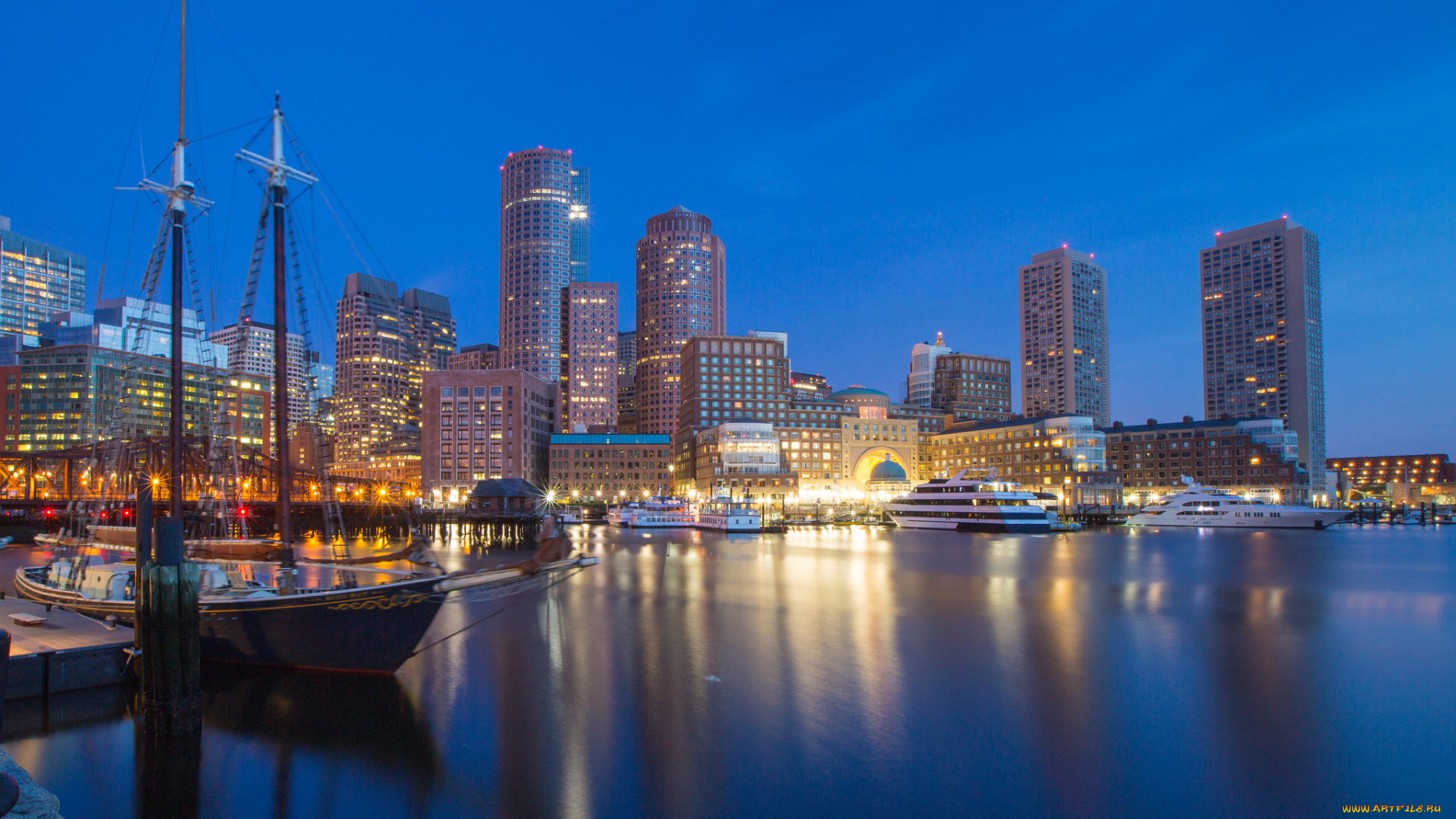 boston, massachusetts, города, огни, ночного, бостон, бостонская, бухта, яхты, массачусетс, ночной, город, harbor, небоскрёбы