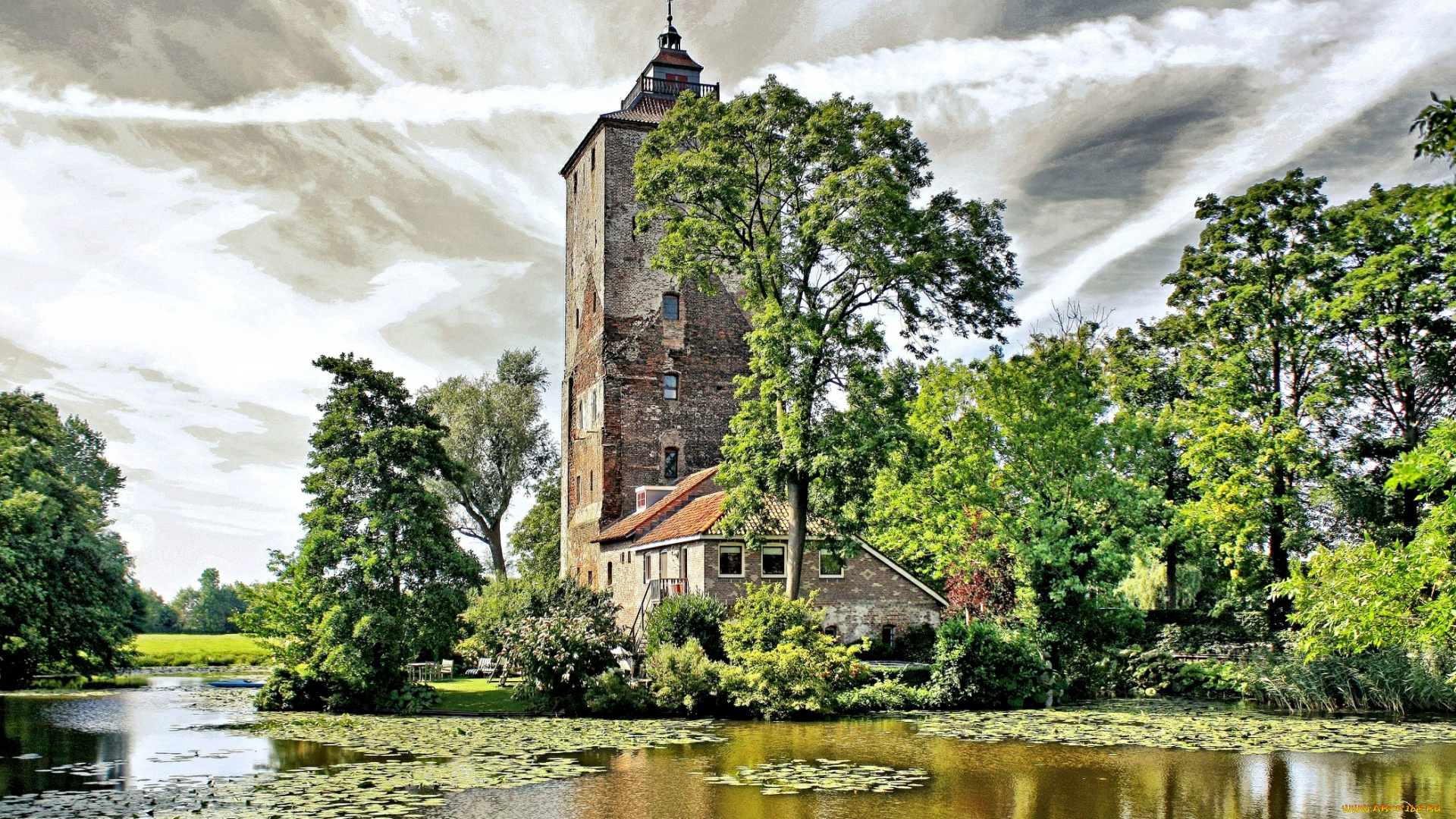 castle, den, ham, города, дворцы, замки, крепости, пруд, парк, замок, башня