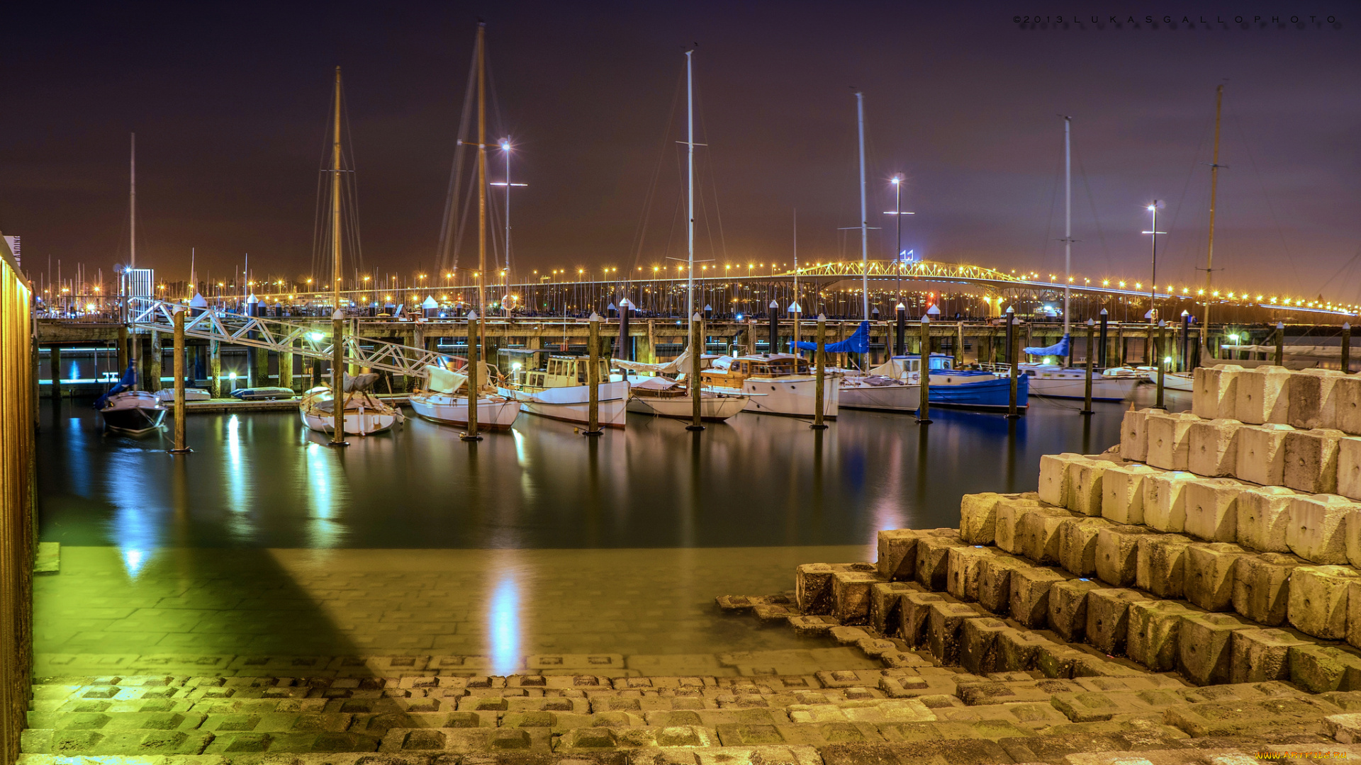корабли, порты, причалы, огни, мост, гавань, яхты