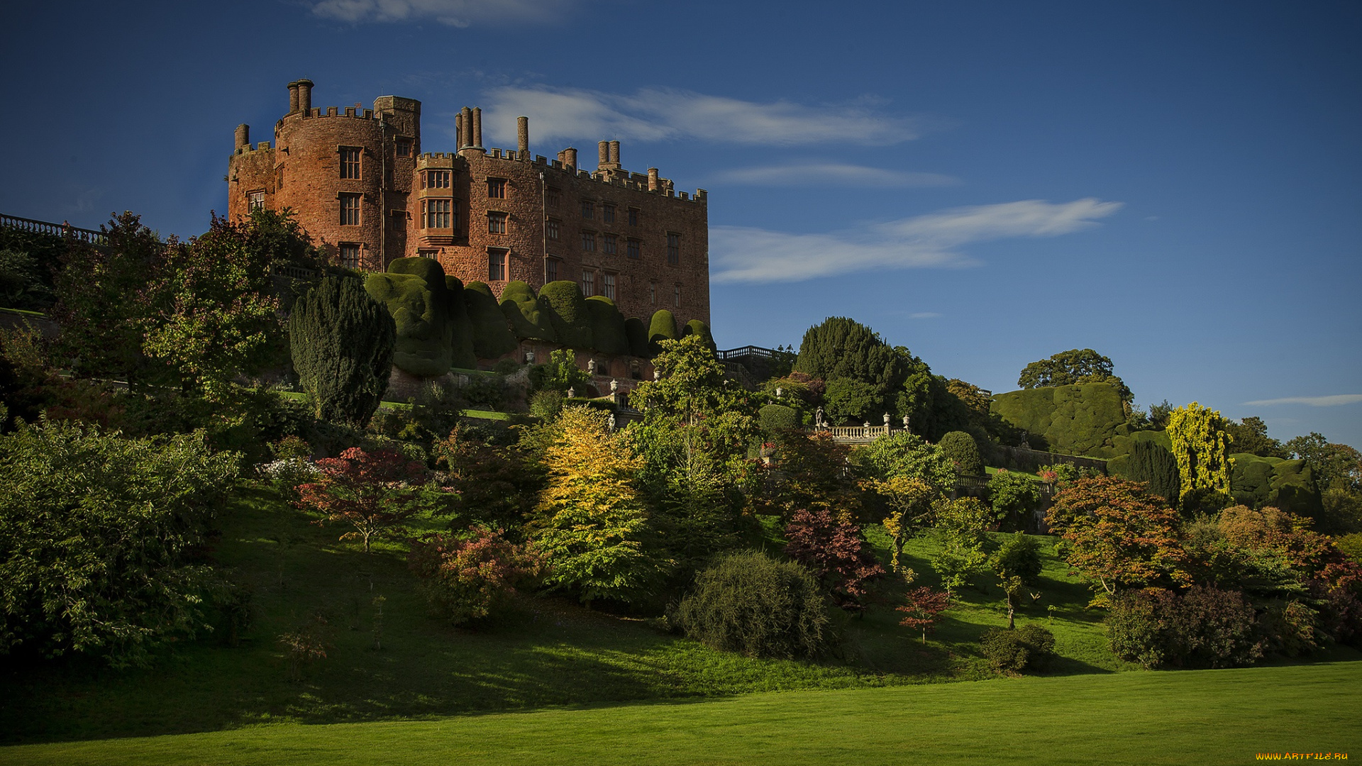 powis, castle, города, дворцы, замки, крепости, замок, деревья, парк, трава
