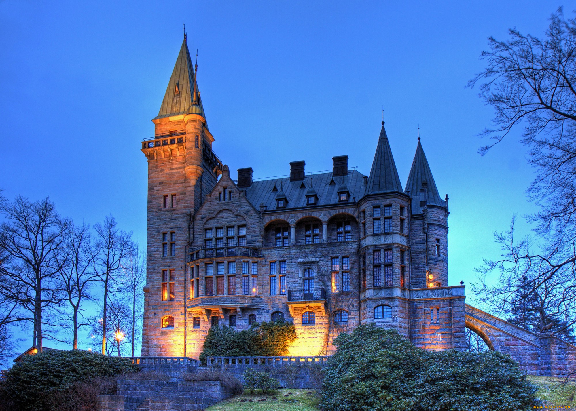 города, дворцы, замки, крепости, замок, подсветка, парк