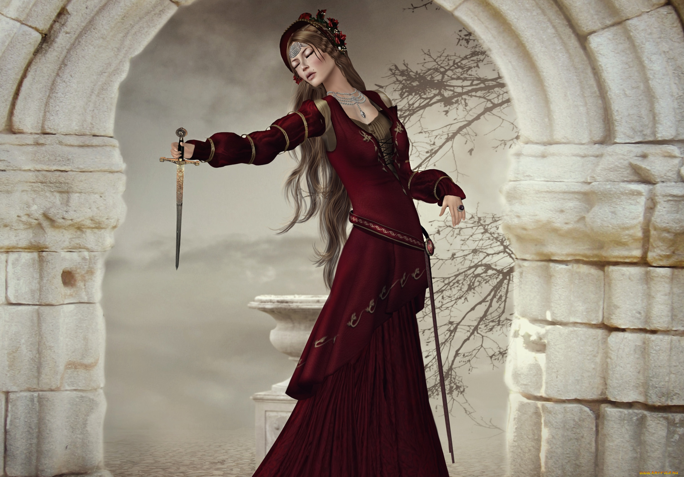 3д, графика, people, люди, слезы, кинжал