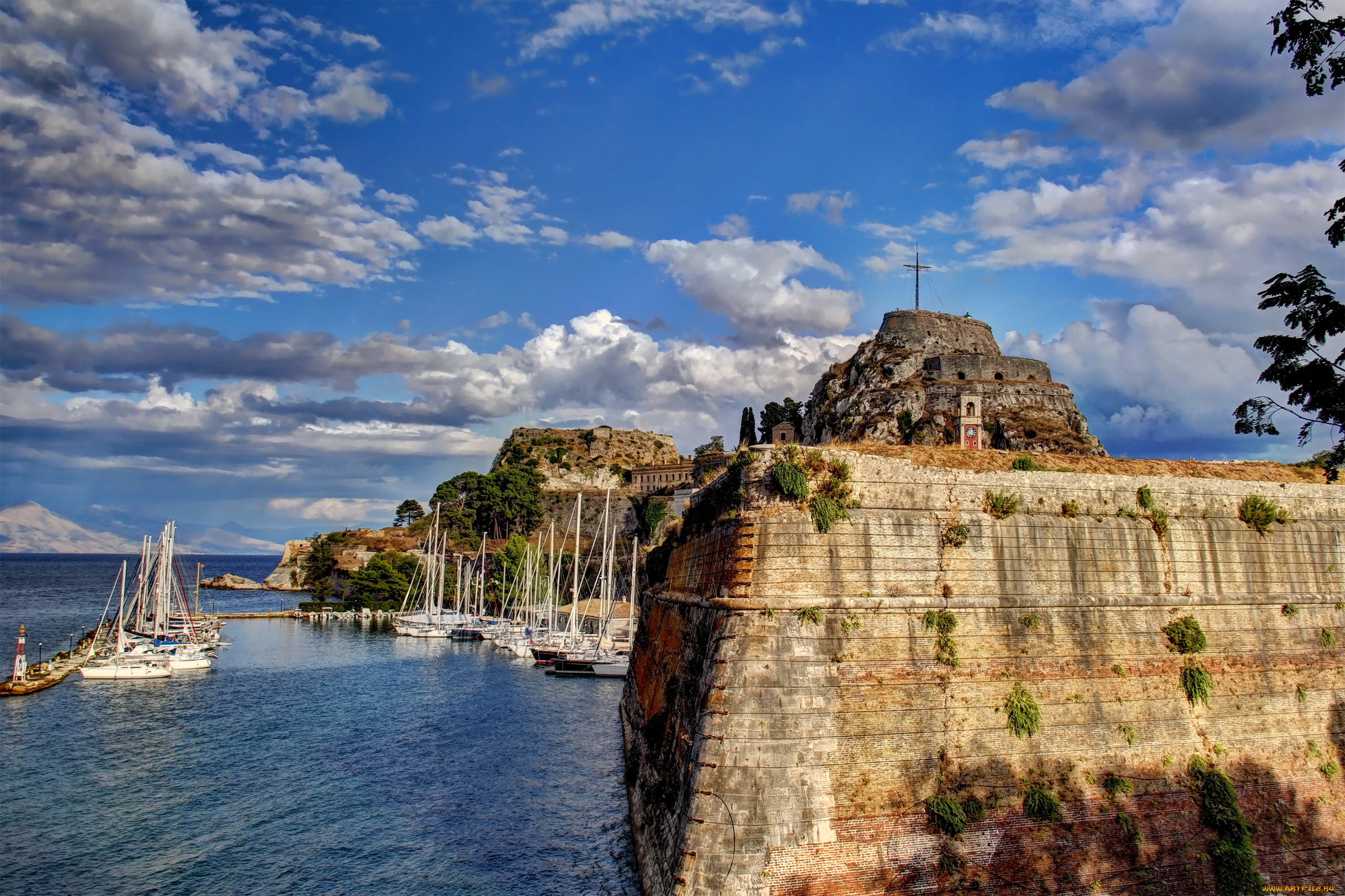 греция, керкира, города, пейзажи, побережье, дома, море