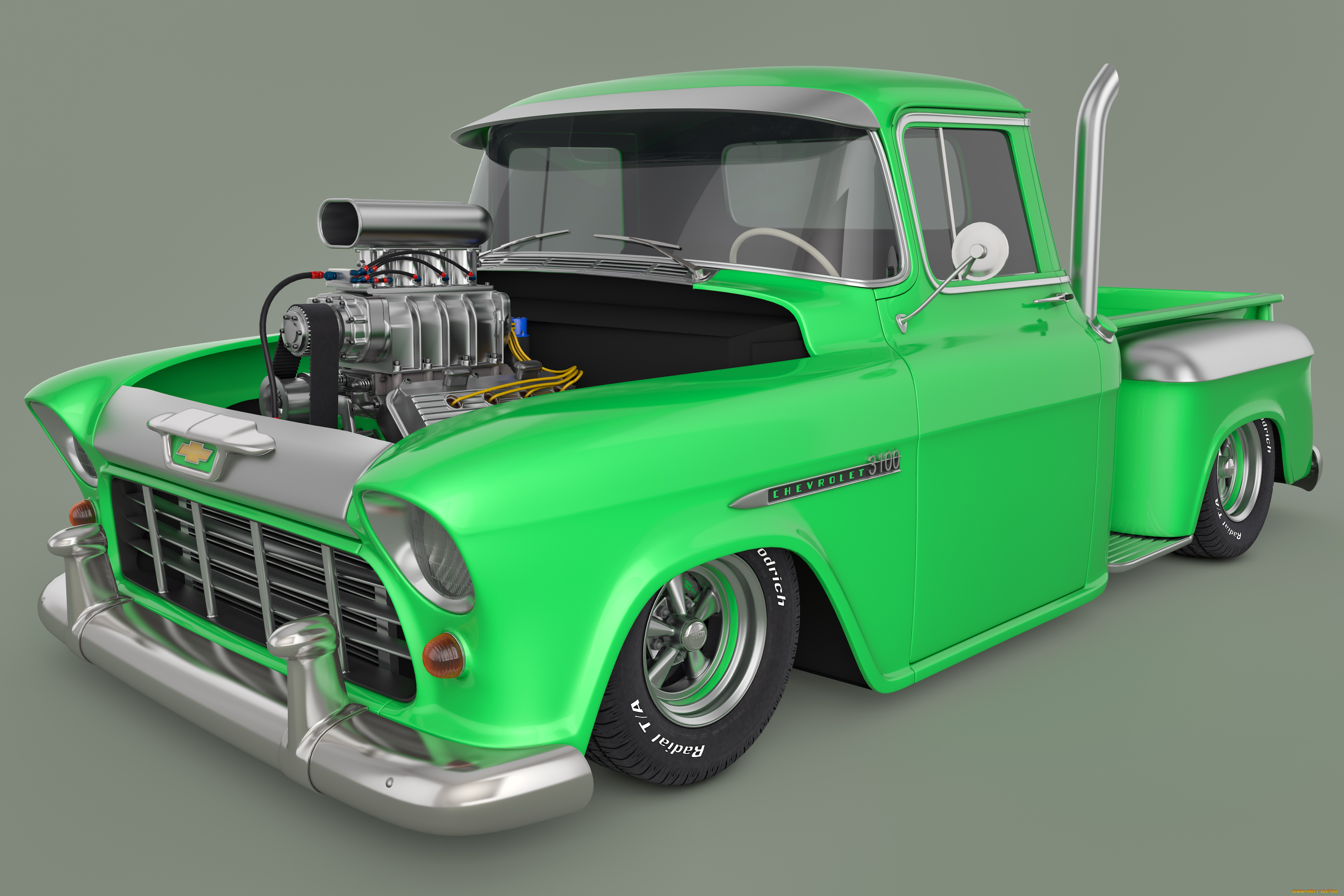 автомобили, 3д, chevrolet, 1955