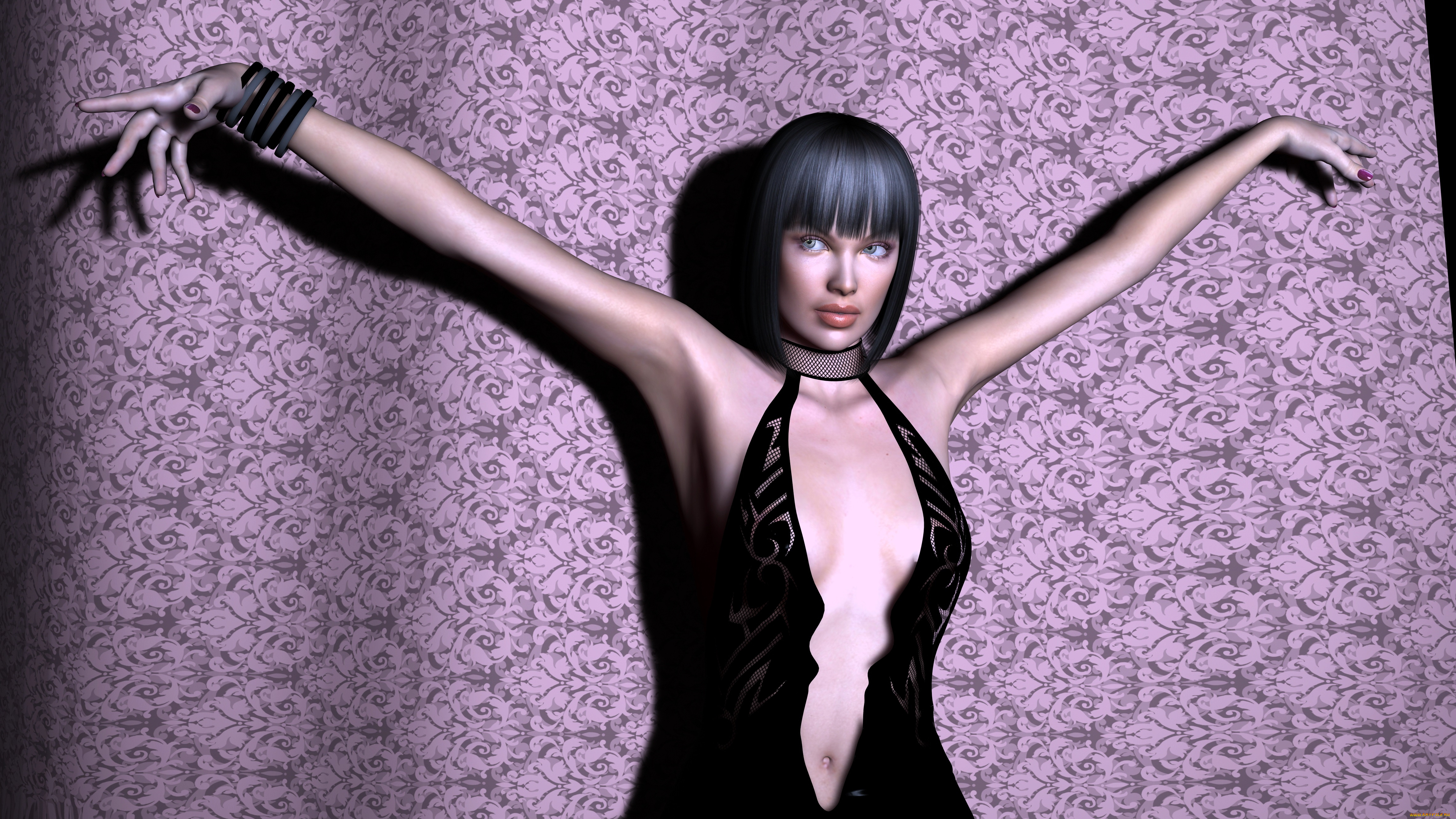 3д, графика, people, люди, стена, взгляд, руки, девушка