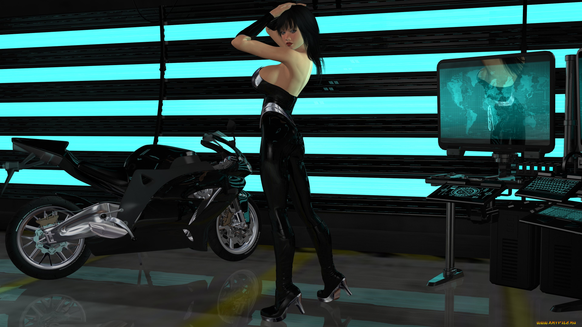 3д, графика, люди, , people, мотоцикл, взгляд, девушка