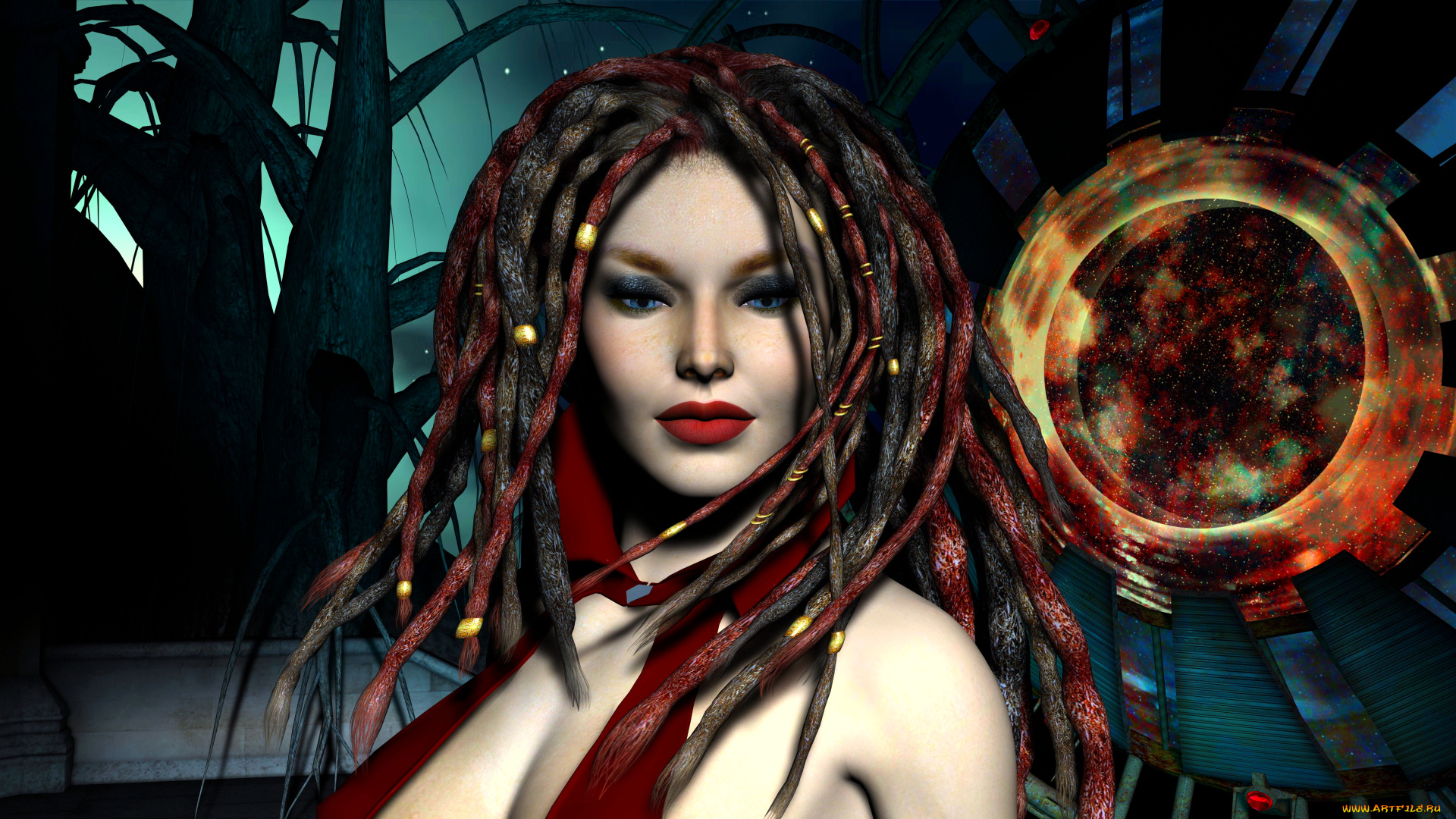 dark, sorceress, 3д, графика, фантазия, , fantasy, девушка, взгляд, фон