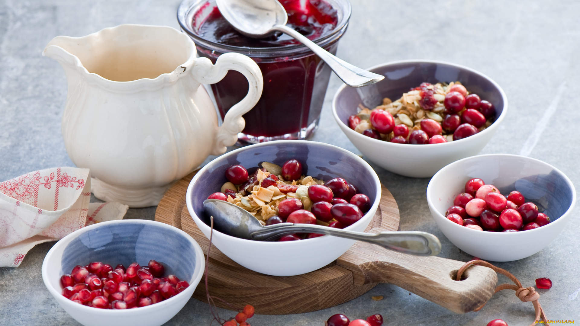 еда, мюсли, , хлопья, джем, варенье, хлопья, гранат, красные, ягоды, завтрак