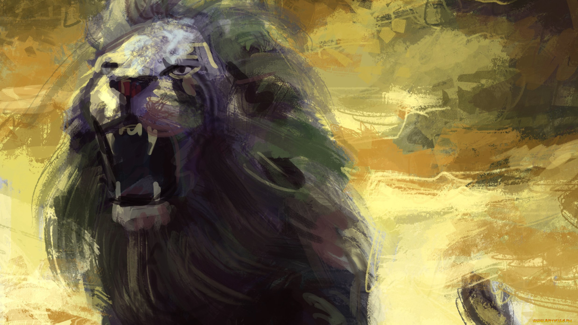 рисованное, животные, , львы, лев, грива, пасть