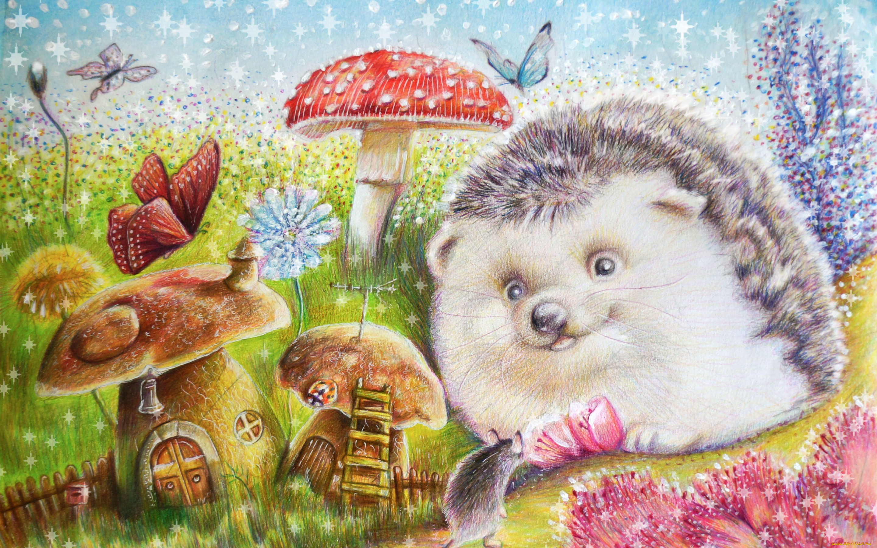 рисованное, животные, , ежи, мышь, насекомые, грибы, ёжик