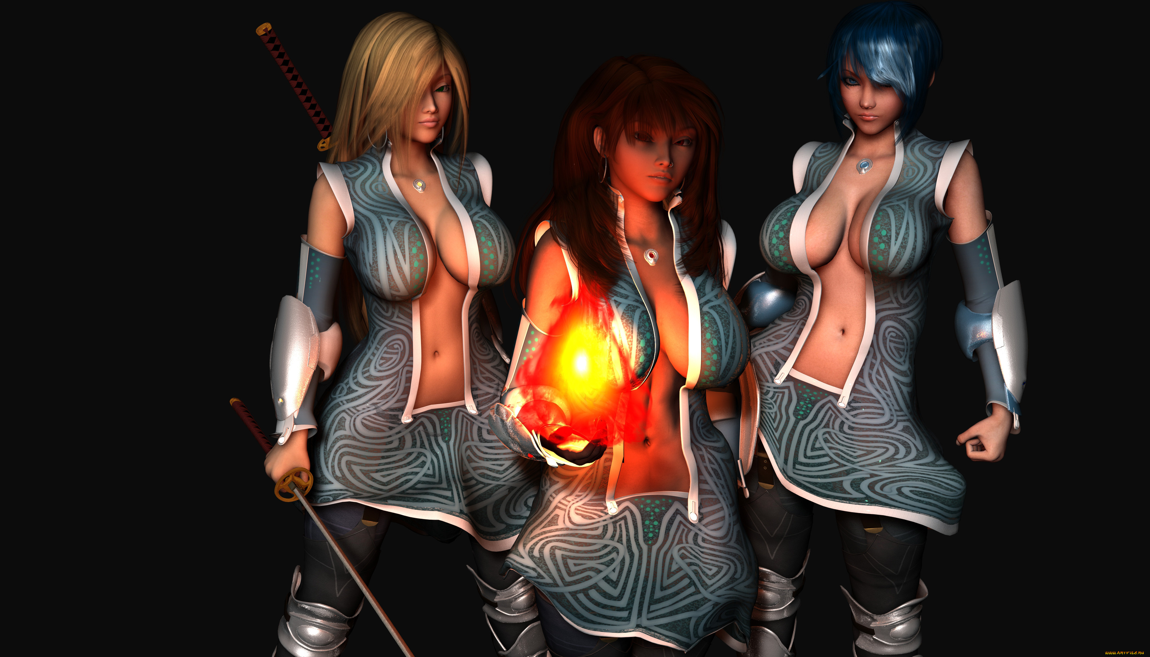 3д, графика, фантазия, , fantasy, магия, оружие, взгляд, девушки, фон