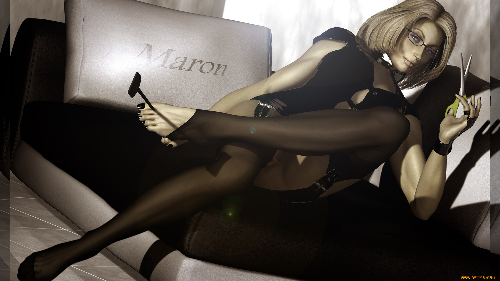 3д, графика, люди, , people, чулки, ножницы, взгляд, фон, девушка, имя