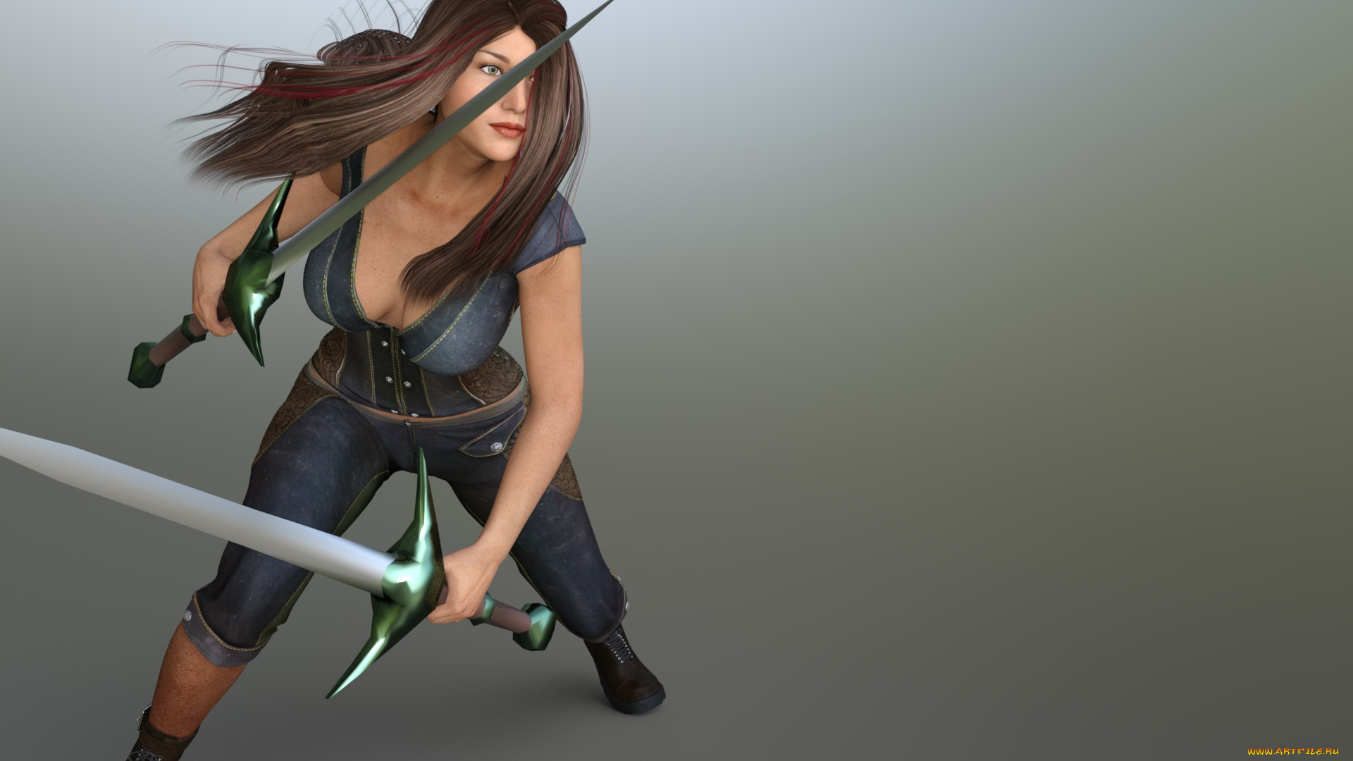 3д, графика, люди, , people, фон, оружие, взгляд, девушка