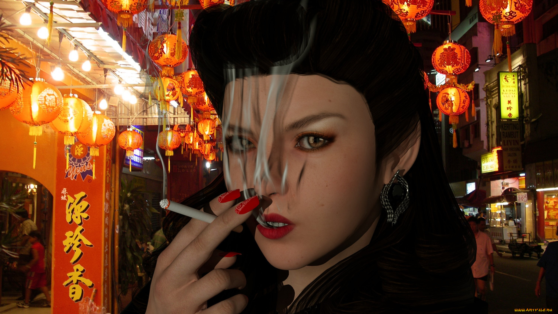 3д, графика, портрет, , portraits, сигарета, фон, взгляд, девушка