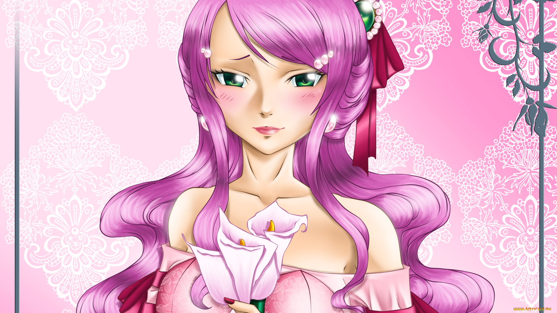 аниме, fairy, tail, взгляд, цветы, фон, девушка