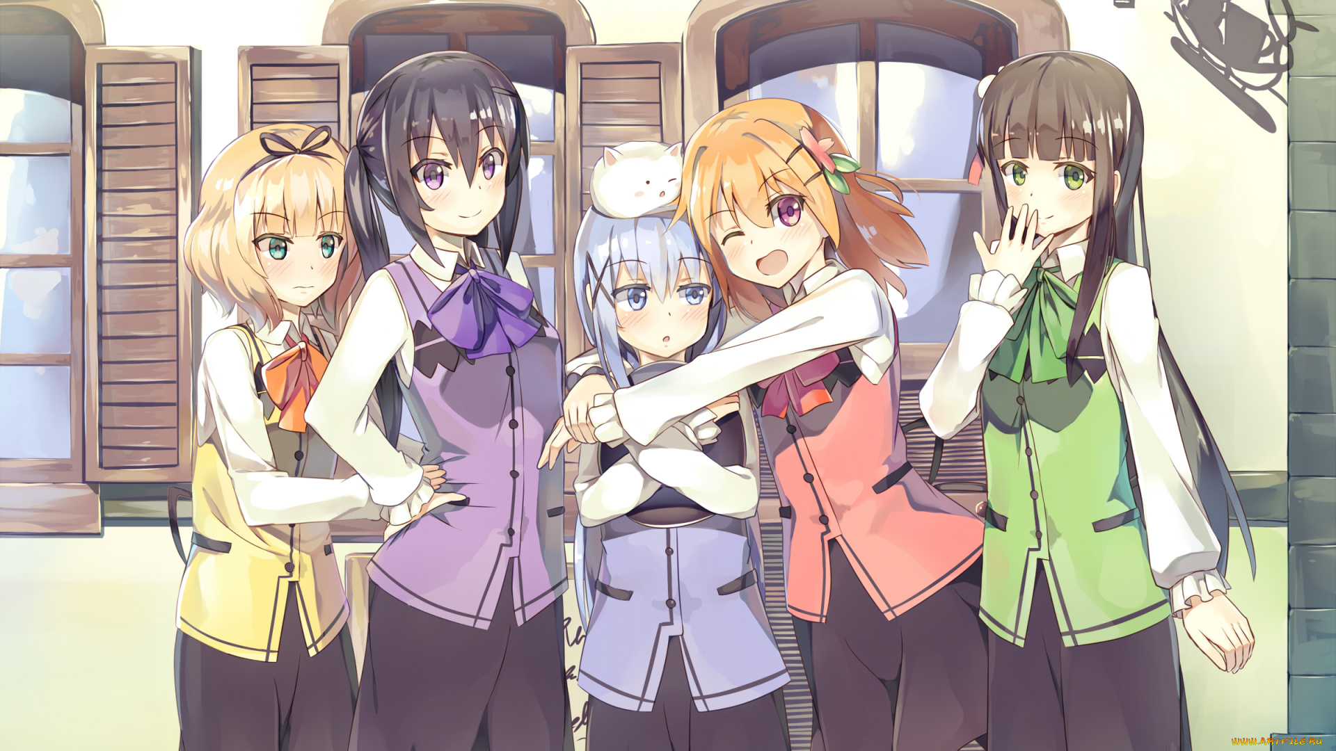 аниме, gochuumon, wa, usagi, desu, ka, seneto, арт, девочки, дом