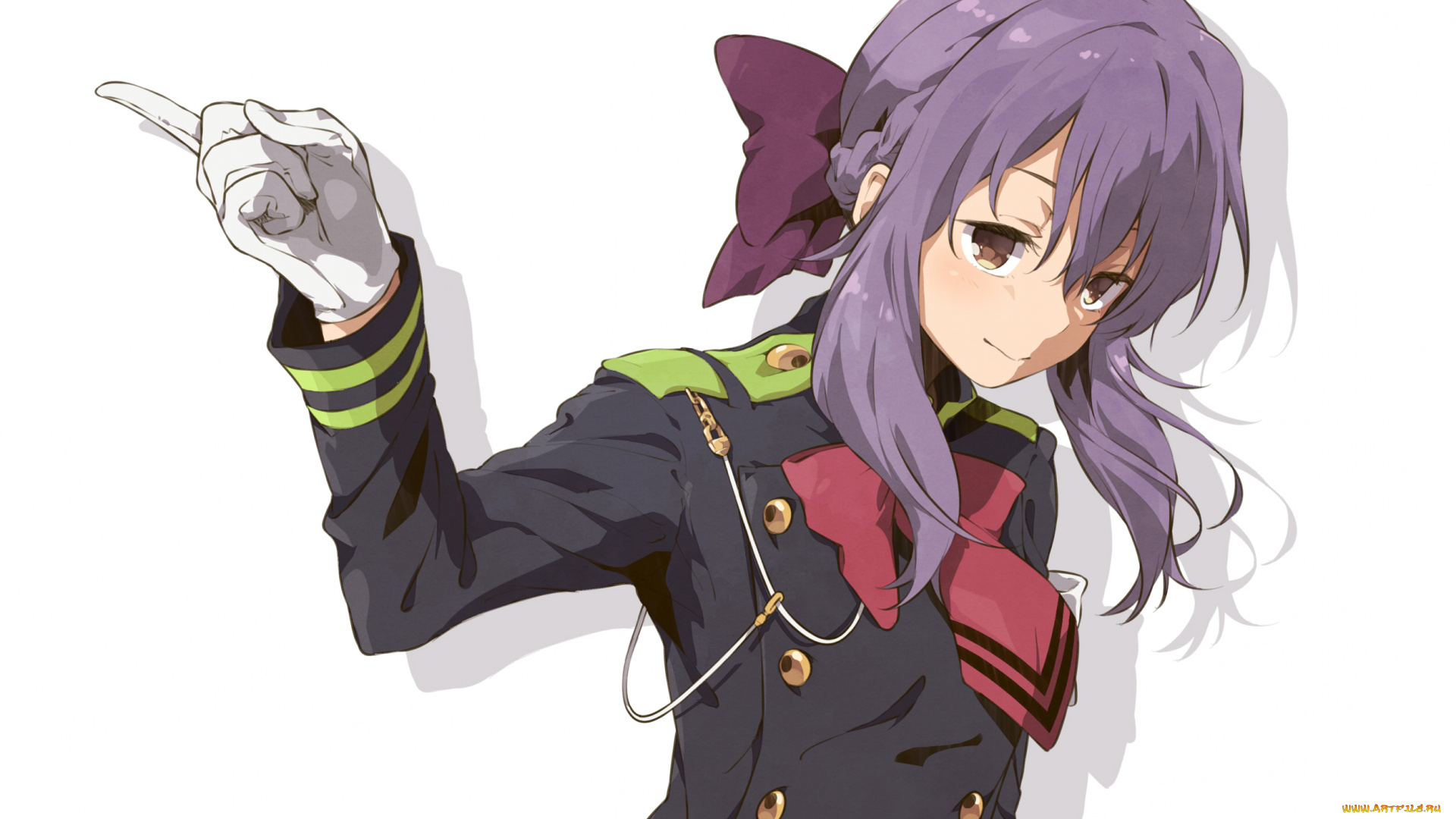 аниме, owari, no, seraph, жест, волосы, фон, взгляд, девушка, hiiragi, shinoa