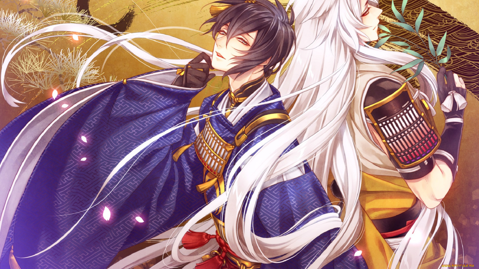 аниме, touken, ranbu, кимоно, парни, арт, touken, ranbu, den, itokiitoki5022, mikazuki, munechika, kogitsunemaru