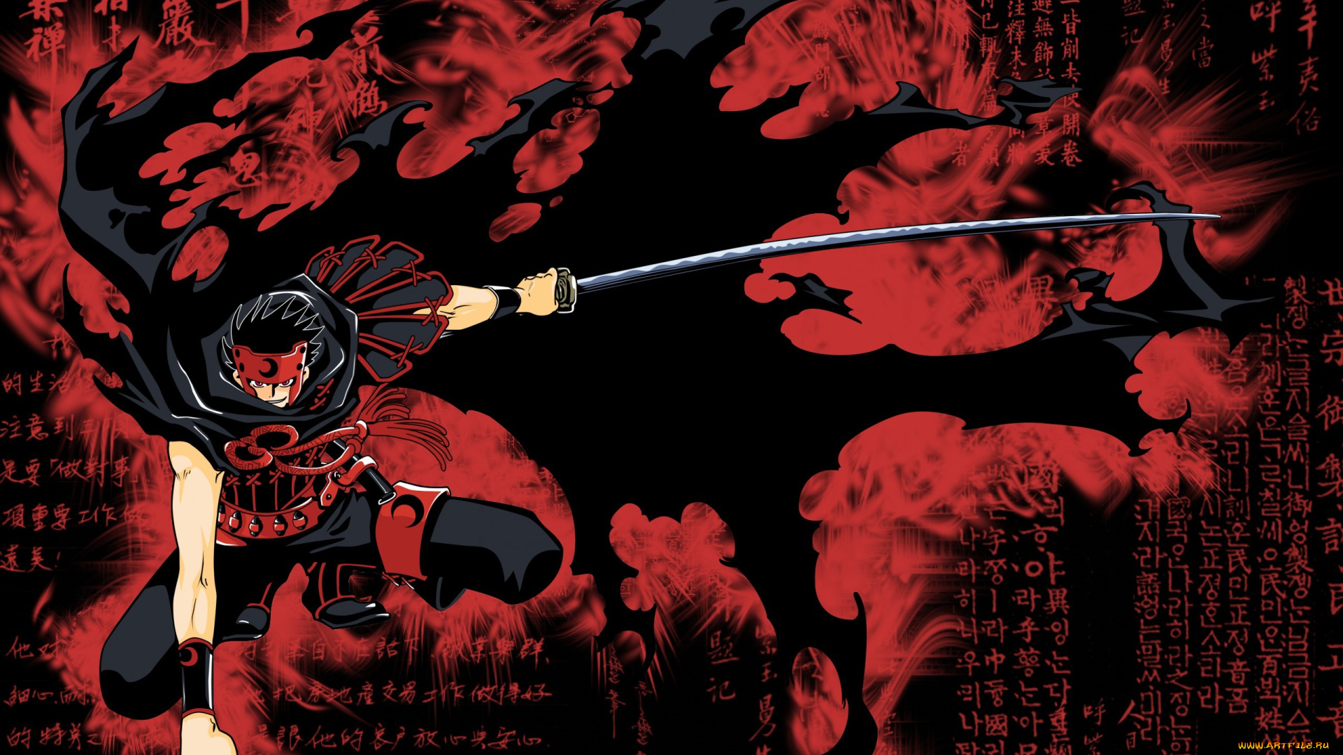 аниме, tsubasa, reservoir, chronicles, tsubasa, reservoir, chronicle, kurogane, демон, катана, кровавый, туман, лохмотья, кулак, боевая, стойка