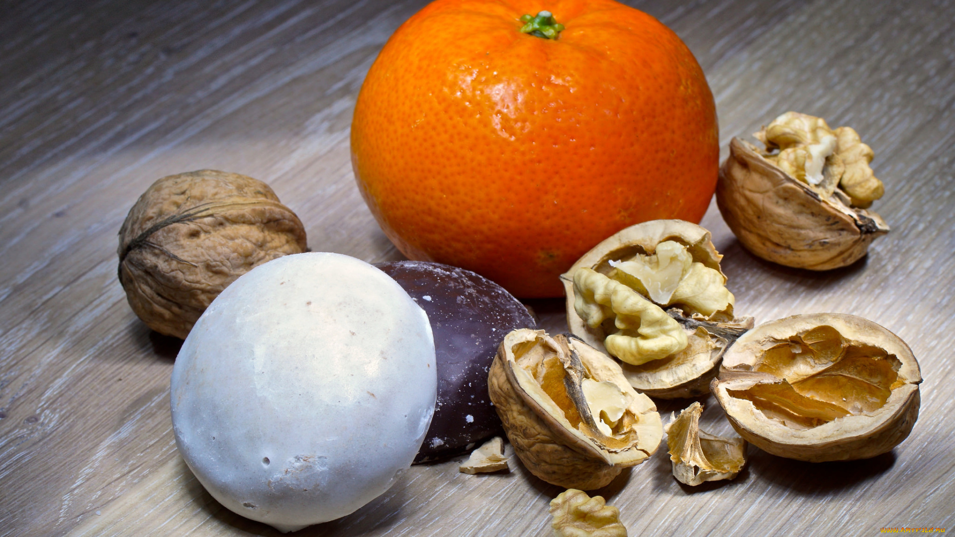 еда, разное, апельсин, орехи