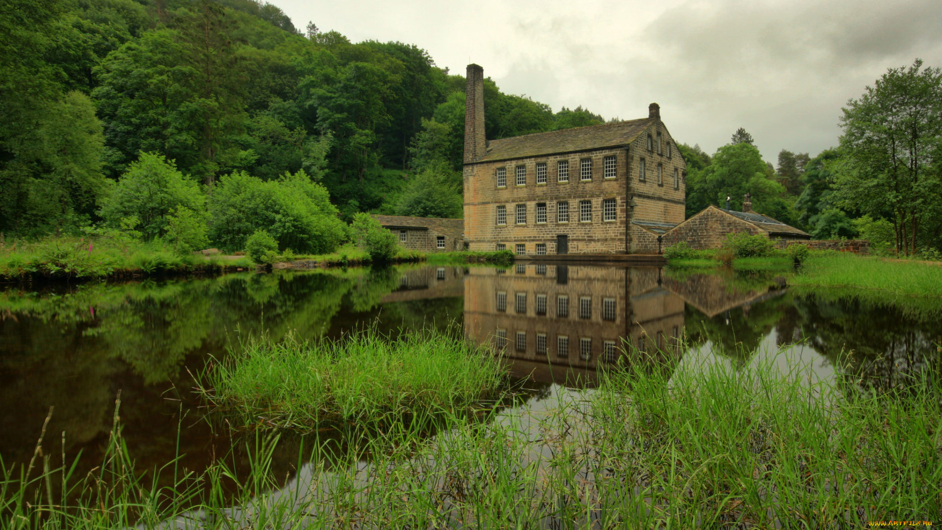 gibson, mill, at, hardcastle, crags, города, -, пейзажи, лес, поместье, река