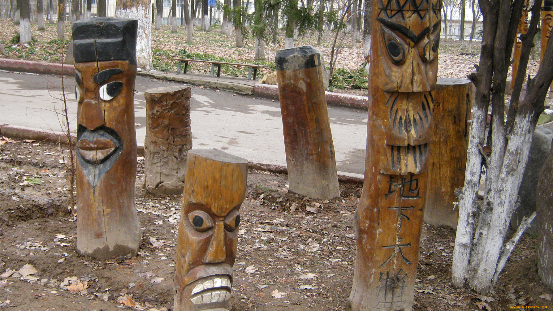 разное, садовые, и, парковые, скульптуры, языческие, деревянные, идолы, парк