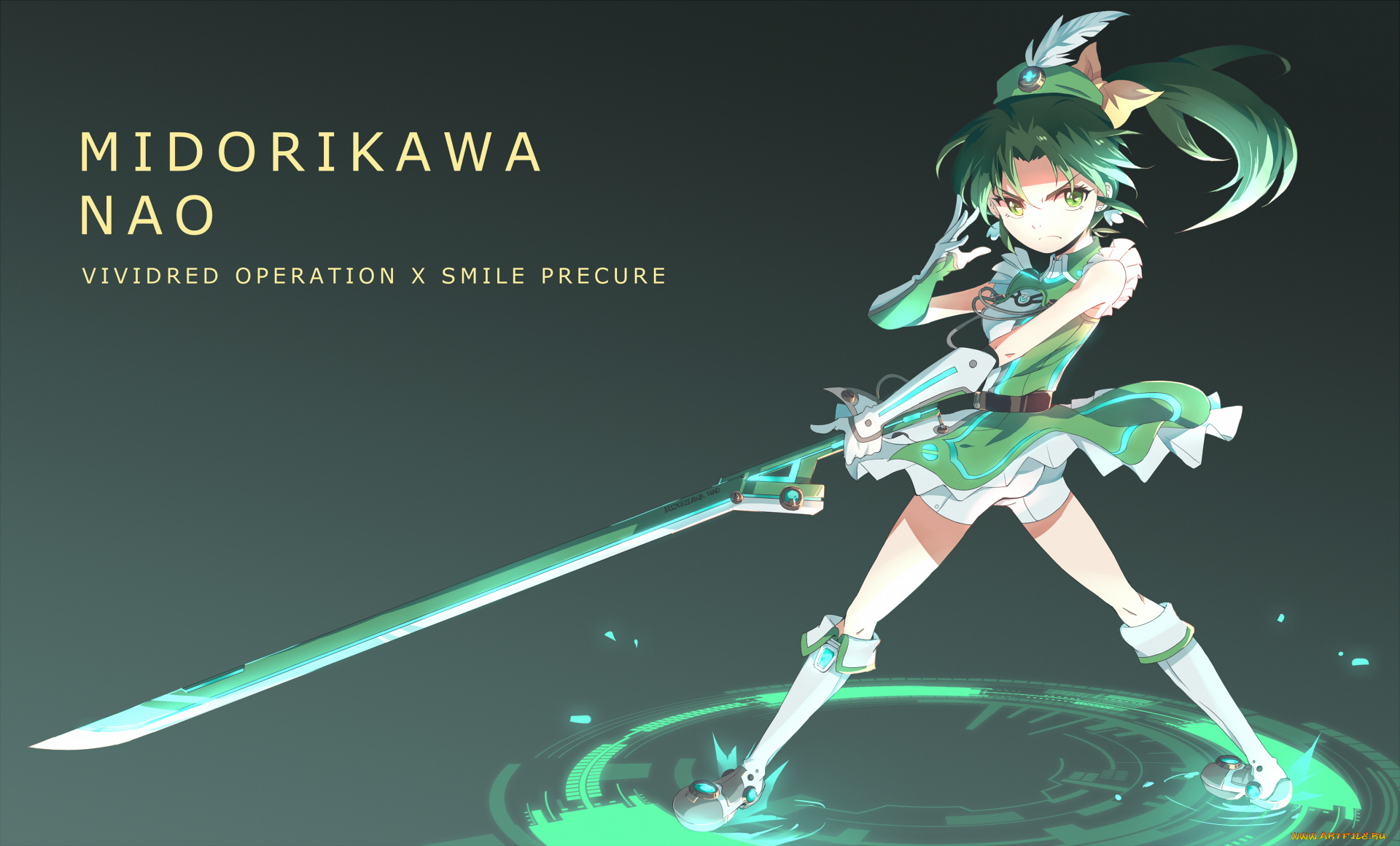 аниме, smile, precure, меч, девушка, фон, арт, midorikawa, nao