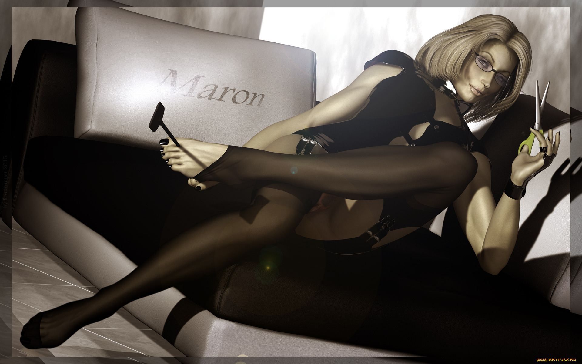 3д, графика, люди, , people, чулки, ножницы, взгляд, фон, девушка, имя