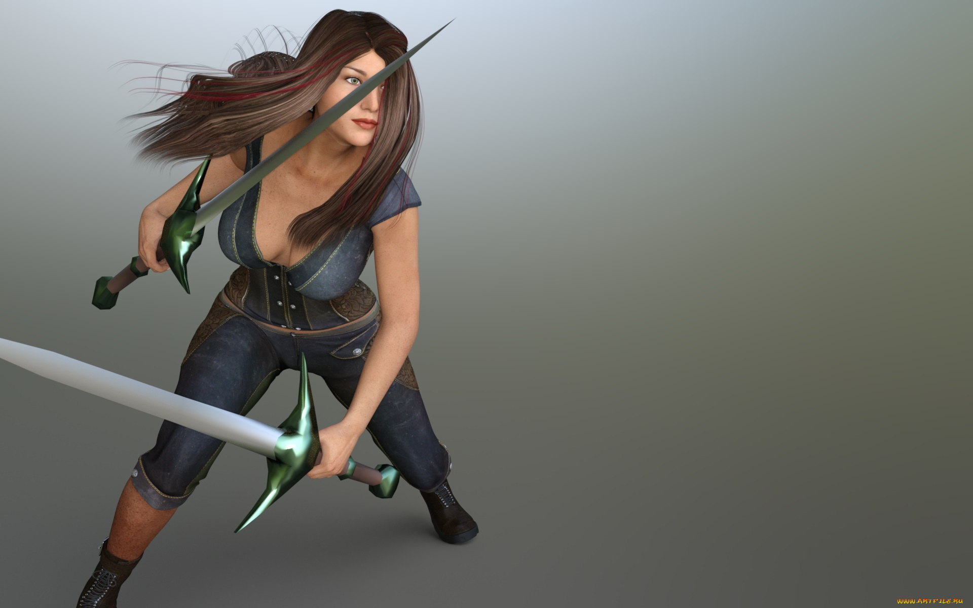 3д, графика, люди, , people, фон, оружие, взгляд, девушка