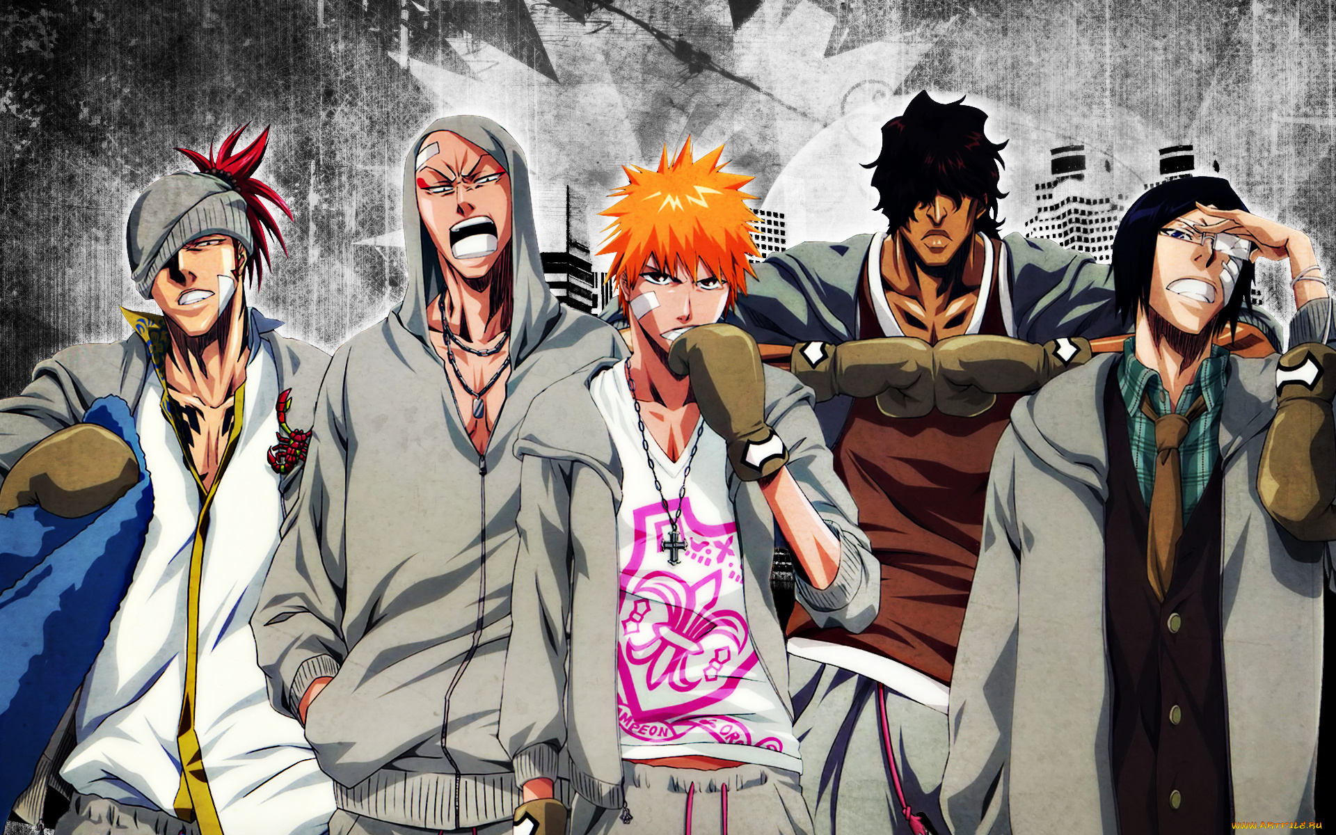 аниме, bleach, ichigo, kurosaki, renji, abarai, uryuu, ishida, ikkaku, madarame, yasutora, sado