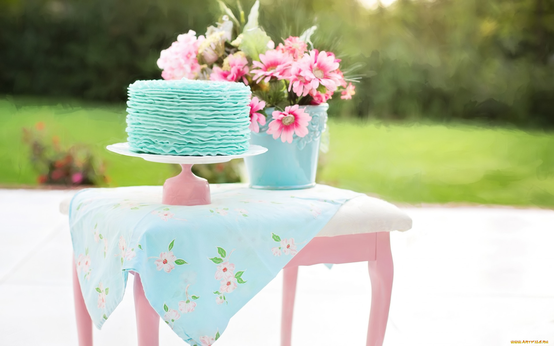 еда, торты, цветы, ведро, торт, стол